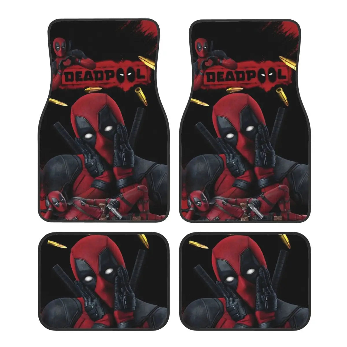 Deadpool Superhero Comics Car Floor Mats Carpet Set of 4 Anti-Slip Universal Automotive Floor Mat Fit for Vans SUV