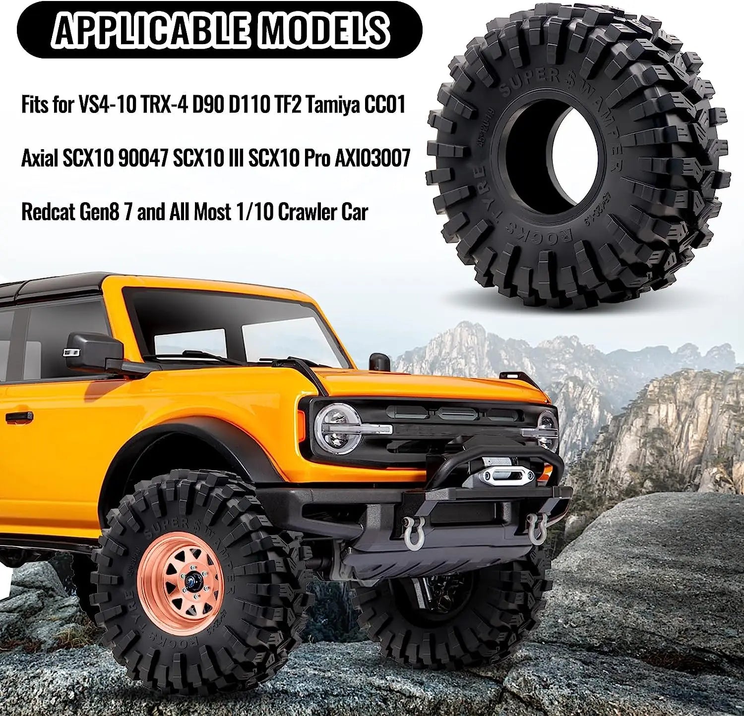 1.9'' RC Rubber Tires 1/10 RC Crawler Tyre for SCX10 90046 SCX10 UTB18 TRX4 6 Redcat Gen8 7 VS4-10 1/10 RC Crawler Car 45*120mm