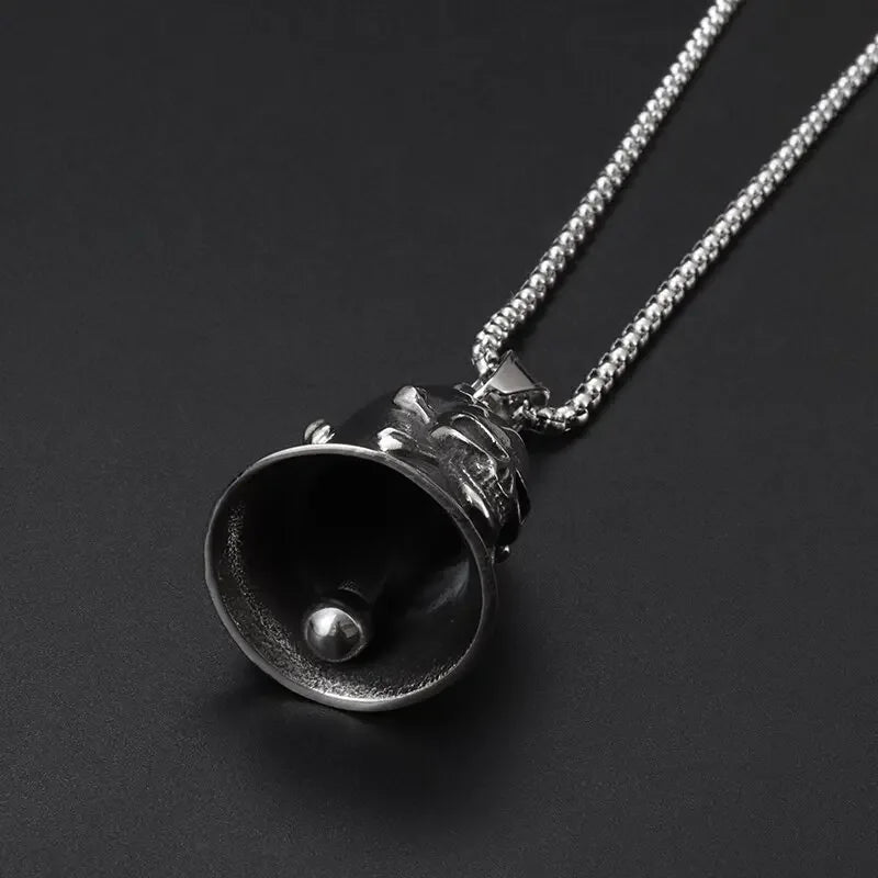 Retro Punk Domineering Skull Bell Pendant Necklace Suitable for Men Cycling Motorcycle Accessories Gift