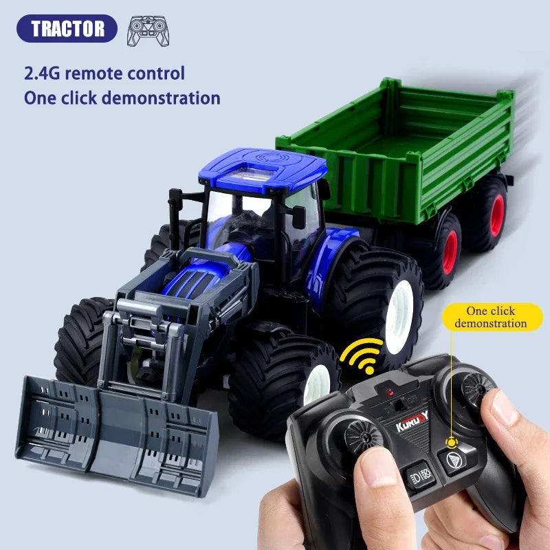 Camión tractor con remolque RC 1/24, vehículo agrícola eléctrico de ingeniería de 2,4 G, cosechadora, equipo agrícola, juguetes para niños, regalos.