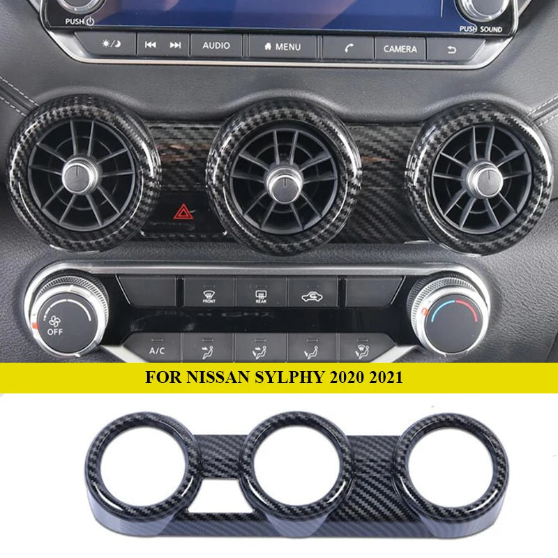 Car Interior Accessories For Nissan Bluebird Sylphy 2020 2021 2022 ABS Carbon Fiber Front Center Air Outlet Vent Cover Trim