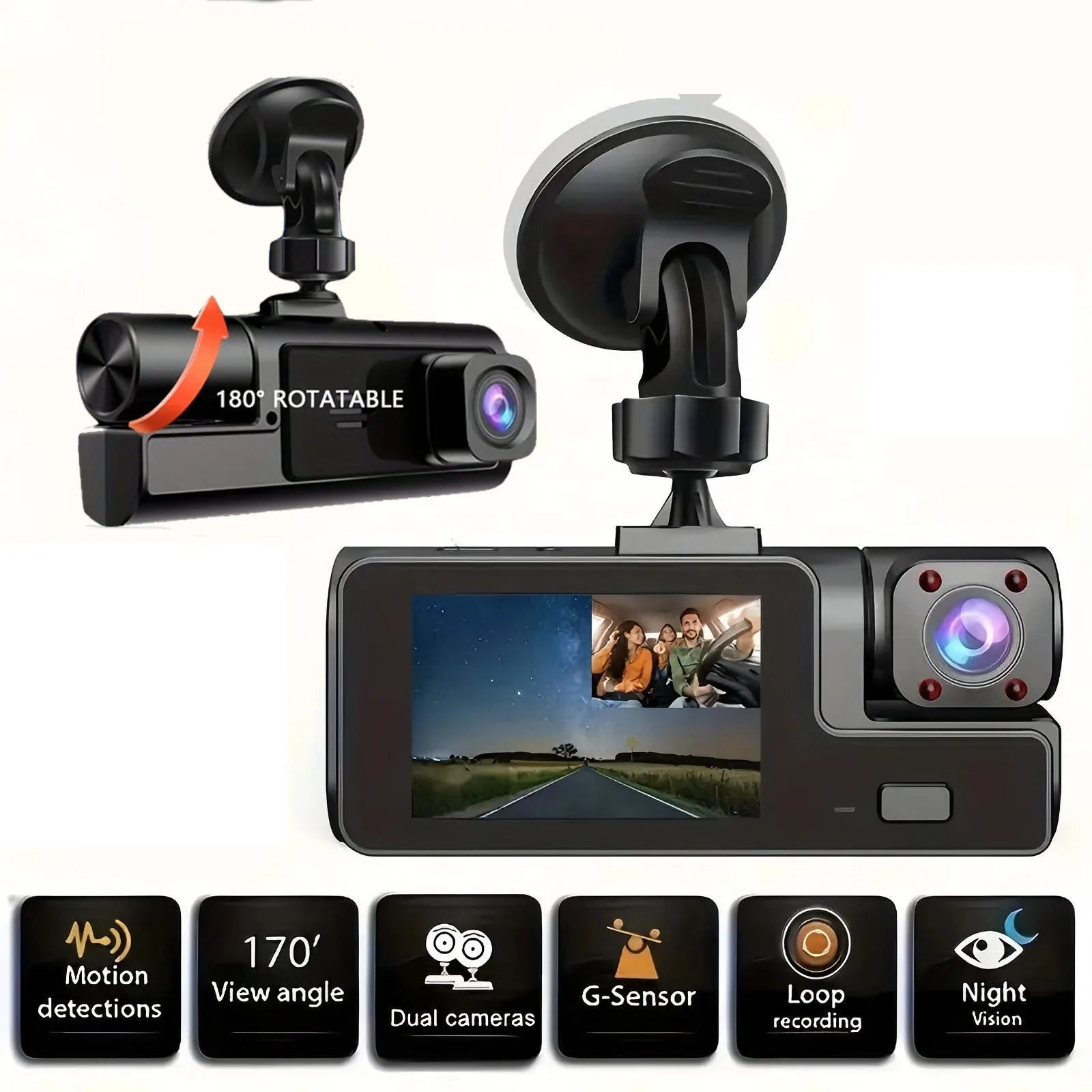 High-performance 3-lens dash cam With motion detection and parking mode record automatically when it detects a collision or …
