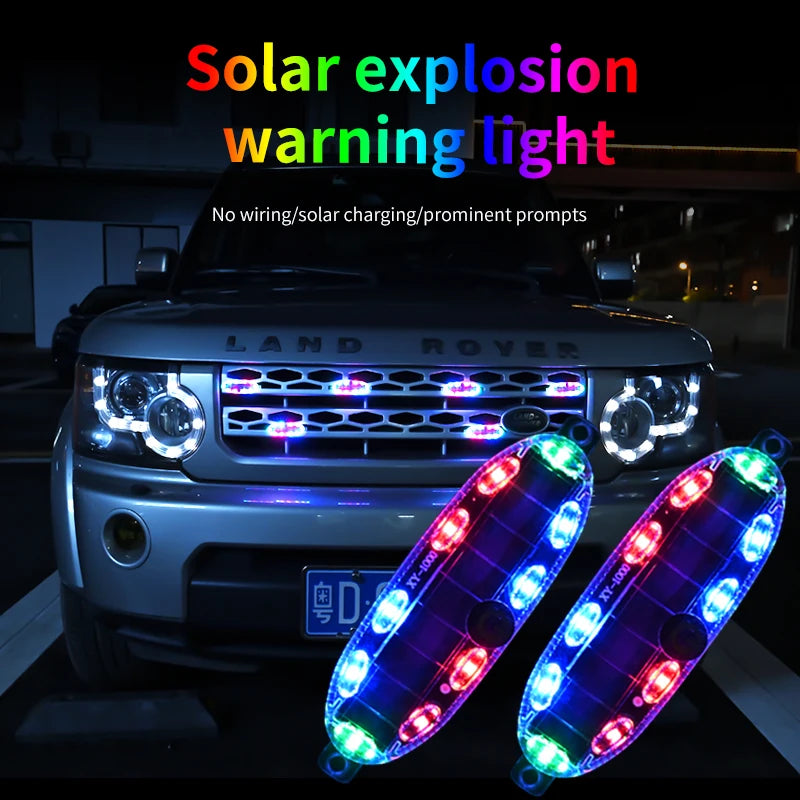Motorcycle and electric vehicle solar warning flashing lights, anti rear end flash lights, wireless car rear grille lights witho