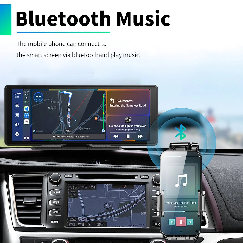 10.26 Inch 4K Car DVR Dash Cam Rearview Camera Carplay & Android Auto Navigation With Voice Control BT FM Monitor Car Screen