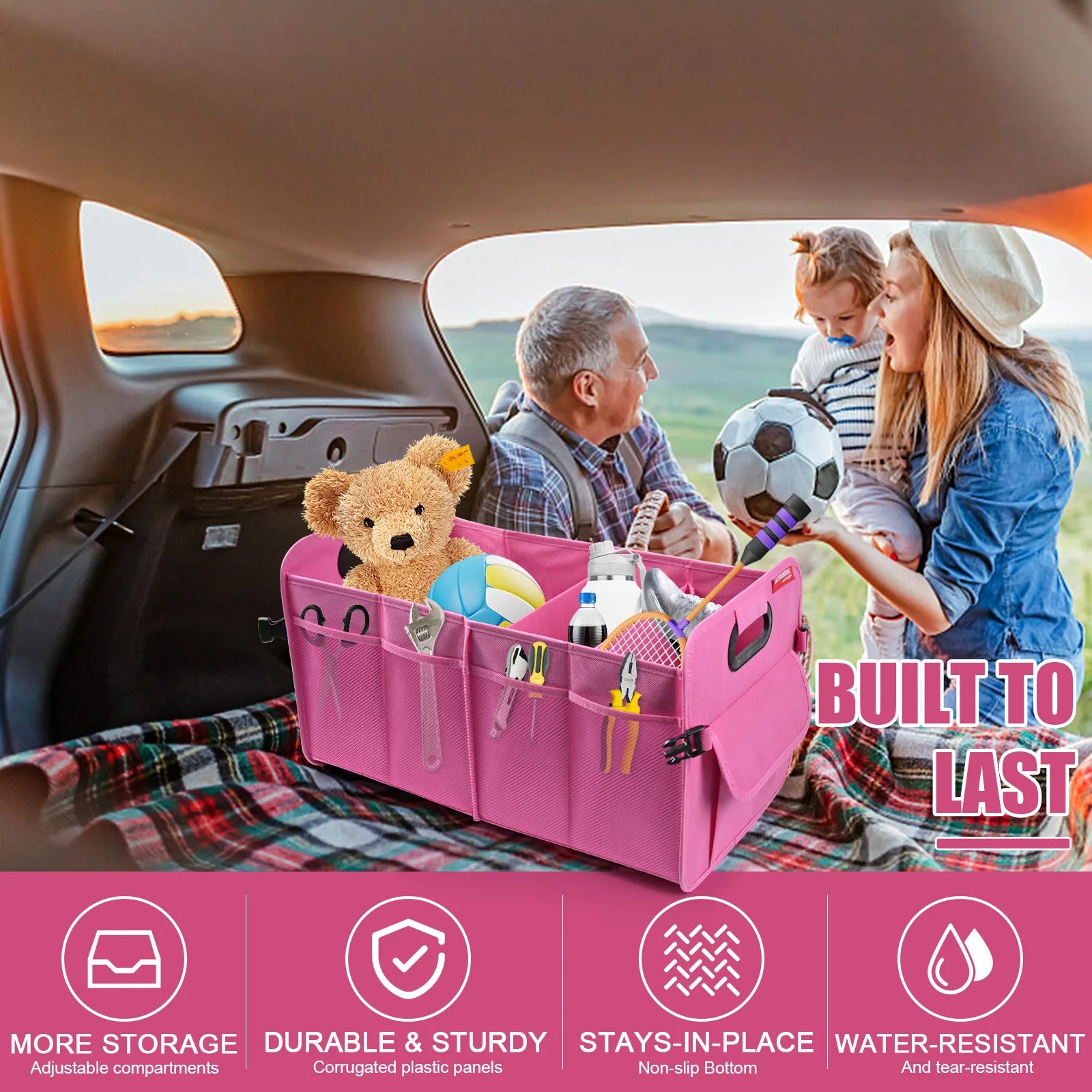 Car Trunk Organizer Car Storage Durable Handles Collapsible Multi-Compartment Car Organizers Foldable and Waterproof for Any Car