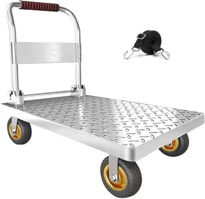 Durable 500kg Metal Flatbed Hand Truck Carts Silent Foldable Platform Trolley Four-Wheel For Carrying OEM Customizable Mesh