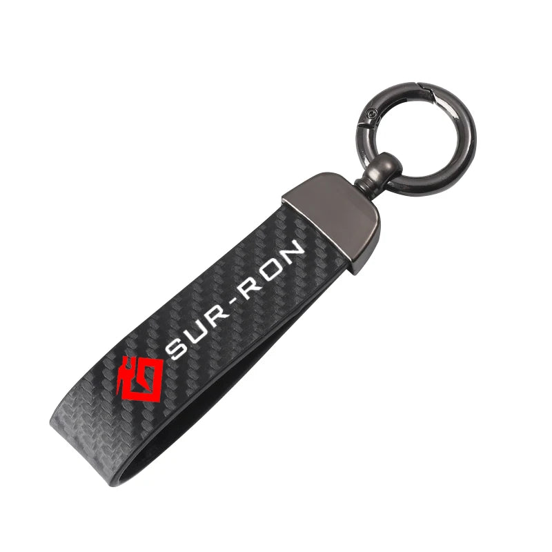 Carbon Fiber Textured Leather Keychain Ultra HD Printing For SUR-RON Keychain Motorcycle Accessories