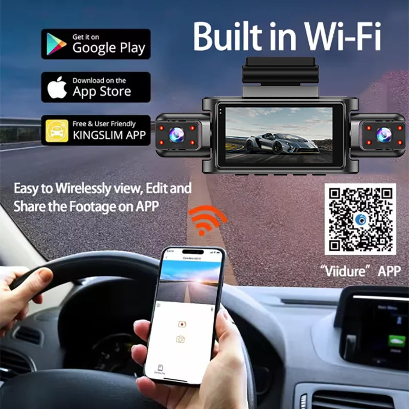 3/4 Channel Car Dash Cam Black Box WiFi Driving Camera FHD 1080P Front Left Right Rear Night Vision Loop Recording Hardwireki