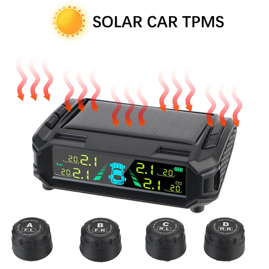 Digital LCD Display USB / Solar TPMS Auto Security Alarm Systems Tyre Temperature Monitor Car Tire Pressure Monitoring System