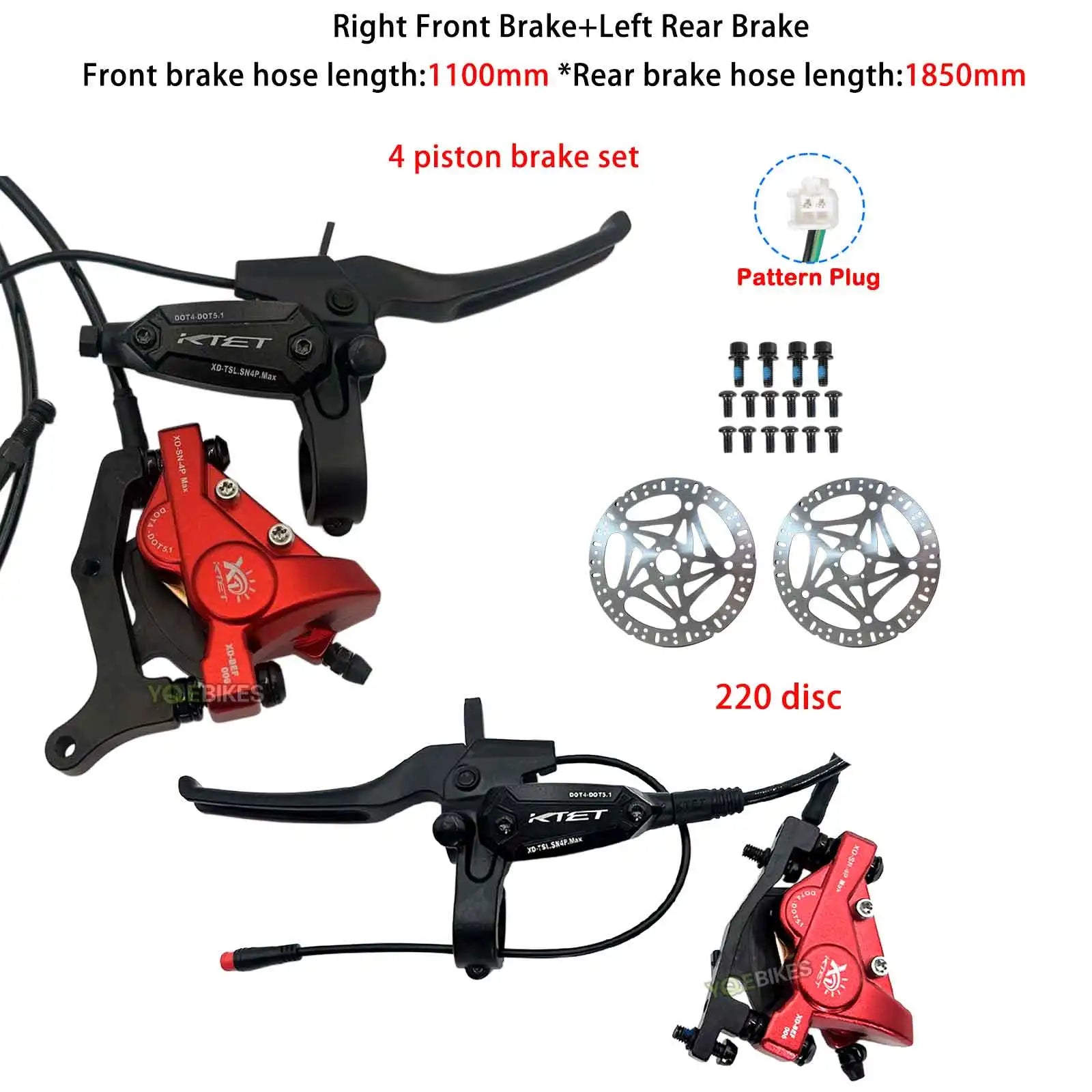 Powerful Brake 4 Piston 1500-5000W Brake kit Two Brake Lever Heavy Hydraulic Disc Brake Set Kit ebike Power Cut Off Brake Level