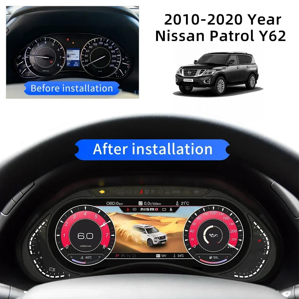 12.3" Digital Instrument Cluster for Nissan Patrol Armada Y62 LCD Dashboard Plug and play Original Car Cockpit Digital Kilometer