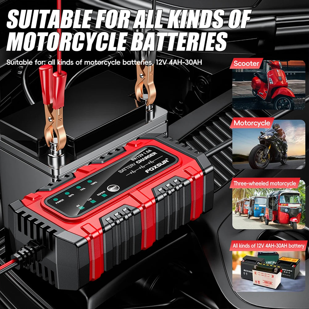 6V 12V 1.5A Car Battery Charger FOR Lead-Acid AGM GEL Batteries Car and Motorcycle Battery Charging Unit for Car Truck Boat SUV