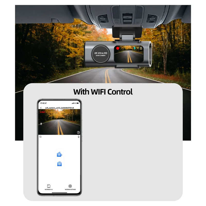 A99E-4K UHD Dash Cam DVR Car Camera Night Vision Video Recorder Dual Lens Built-In Wi-Fi GPS 24H Parking