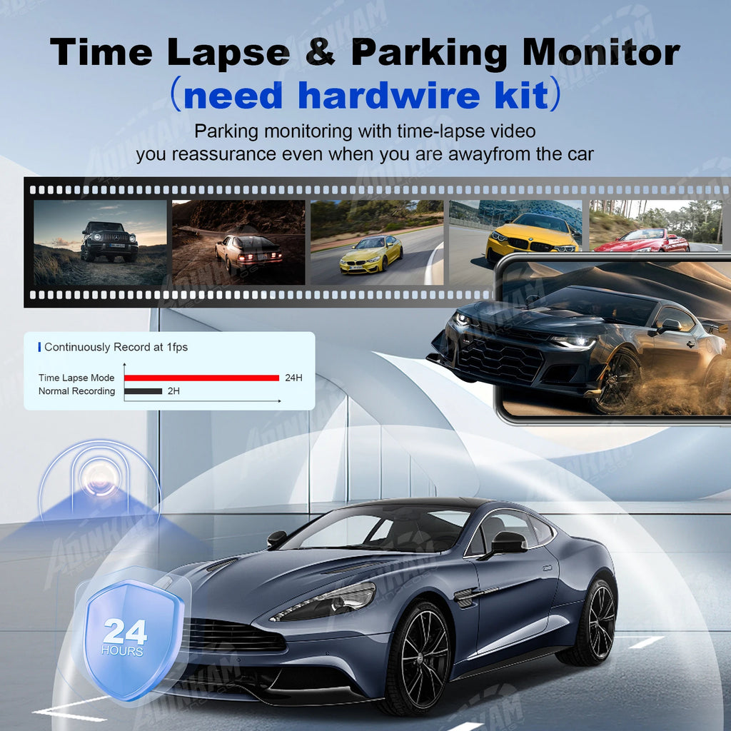 Adinkam 4CH Mstar Dash Cam 12 ''WIFI Rear View Mirror 4 Cameras  Side Fisheye Golden Lens Full HD Night Vision Parking Monitor