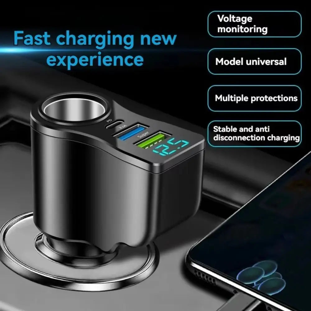 4 in 1 Dual USB Car Charger Fast Charger 66W Auto Phone Charger Multifunctional USB&Type-C Car Charger Adapter Mobile Phone