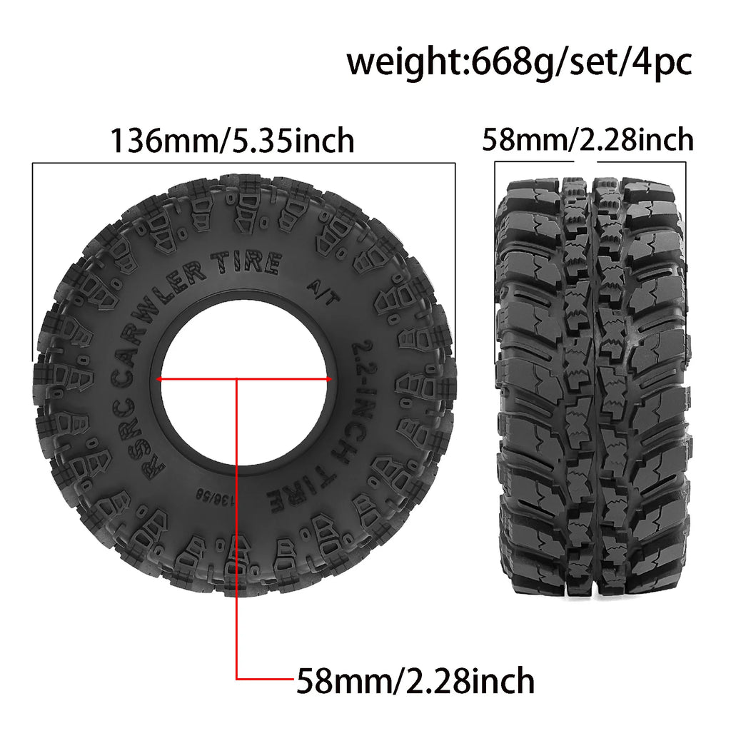 2.2 Crawler Tires  Mud slingers Tyres for 1/10 1/8 TRX4 Axial SCX10 III Wraith Yeti redcat Everest 10 Yk4083 Upgrades