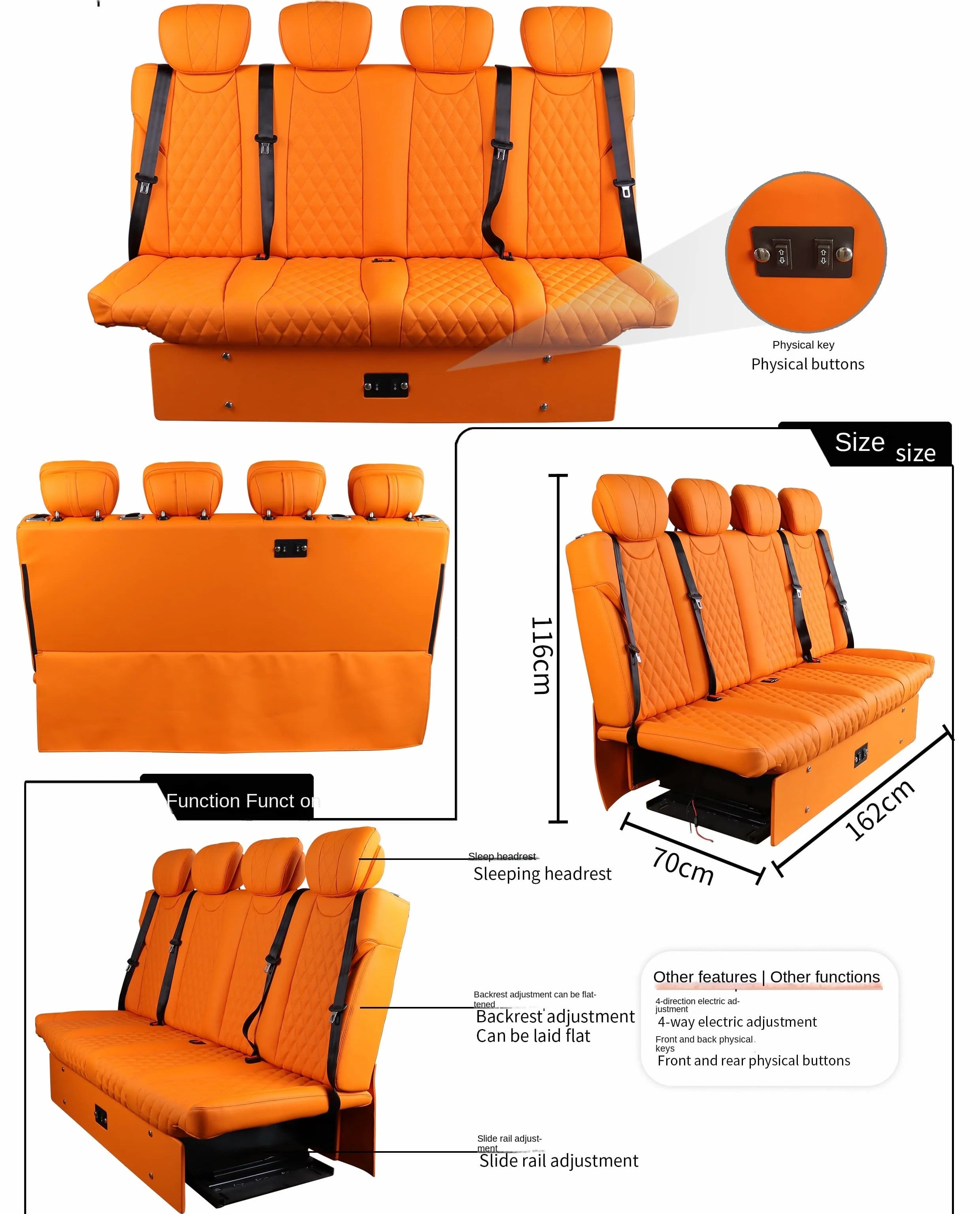 Car Interior Accessories Folding Car Seat Bed For RV MPV Motorhome Camper Van Caravan