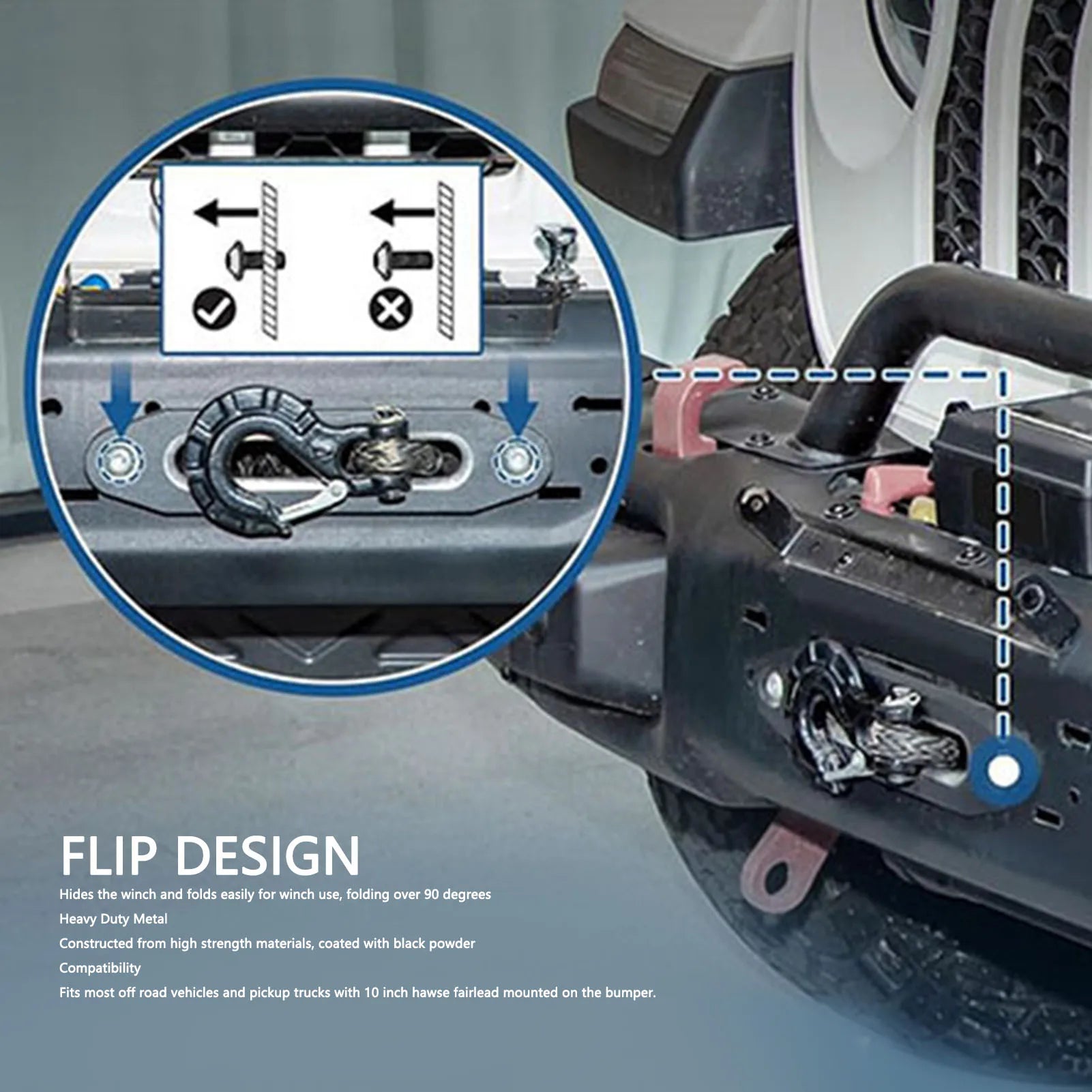 Flip Up Winch License Plate Mount Universal Front License Plate Holder for Pickup Truck Off Road RV 10in Hawse Fairlead