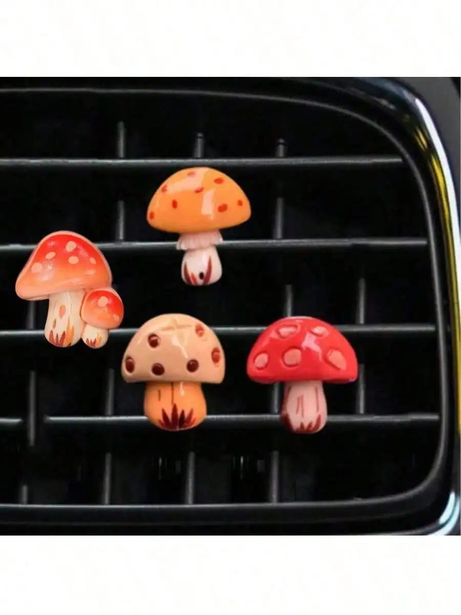 4pcs Car Interior Accessories With Cute Mushroom Decorations On The Air Vents Add Vitality To The Car Interior