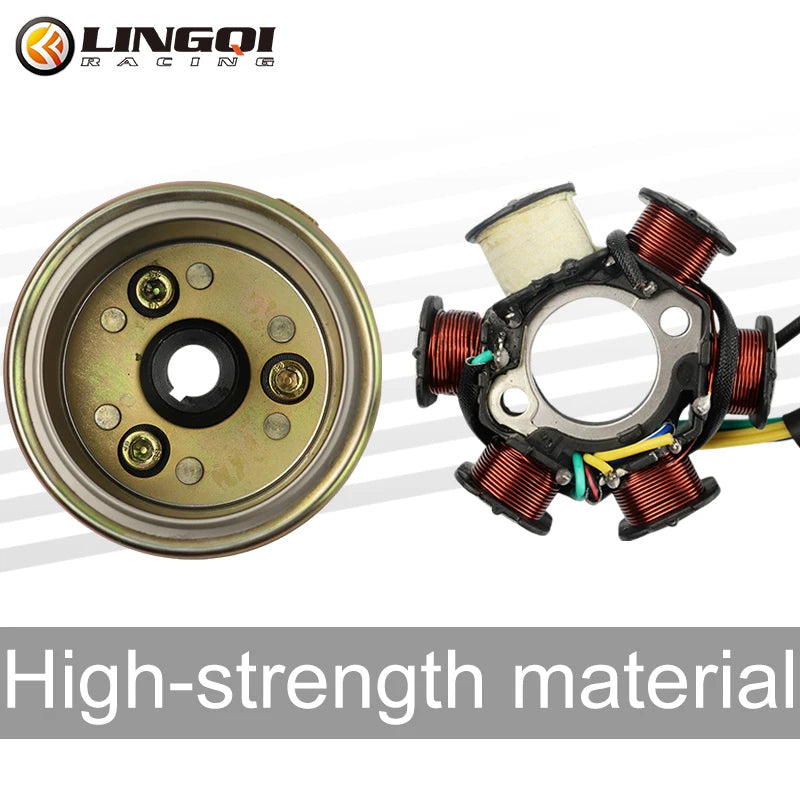 LINGQI Motorcycle Spare Engine Parts Magneto Stator Coil With Flywheel Rotor For GY6 50cc Generator Dirt Bike Accessories