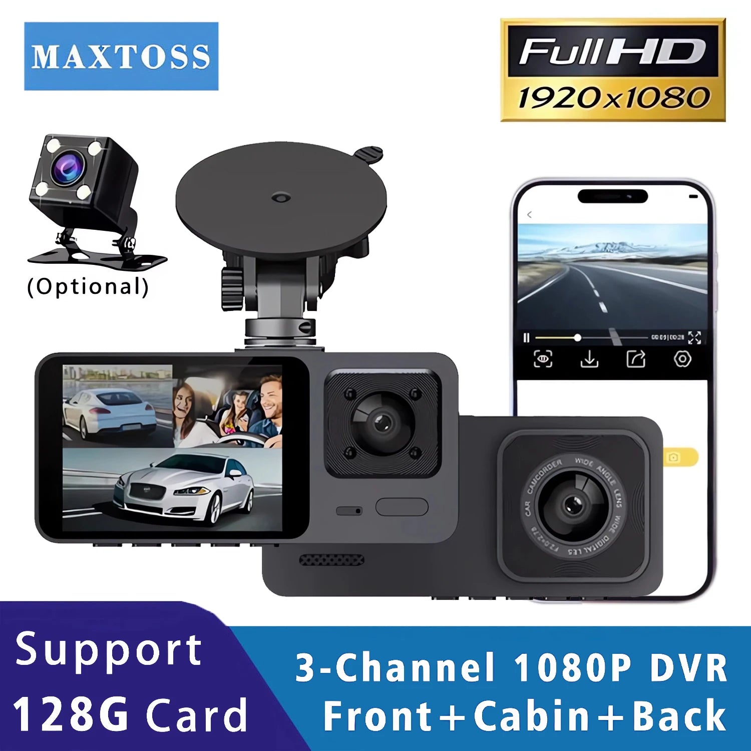 3 Channel Dash Cam Three Way Car DVR  Inside Vehicle Camera Mini Recorder HD 1080P Video Mini Registrator Dashcam Camcorder