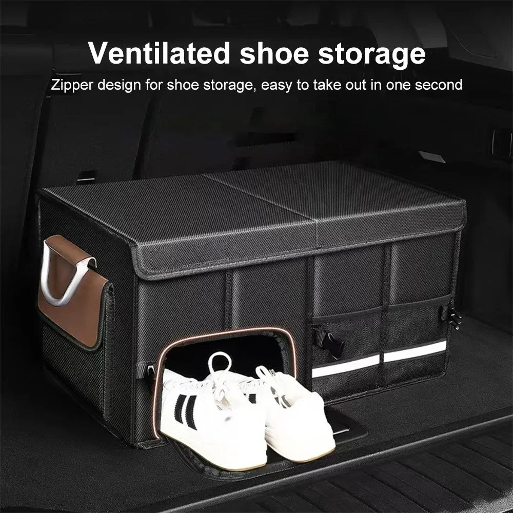 Large Capacity Waterproof Oxford Car Trunk Organizer - Foldable Storage Bag with Handles for Fishing & Camping Gear