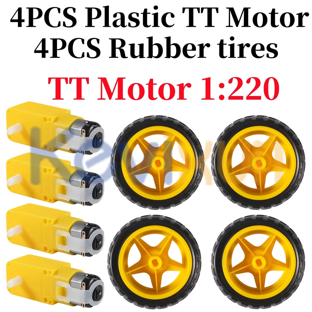 4PCS DC Electric Motor + Plastic TT Motor Tire Wheel 3-6V Dual Shaft Gear Motor TT Magnetic Gearbox Engine For Arduino Smart Car