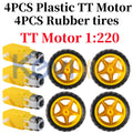 4PCS DC Electric Motor + Plastic TT Motor Tire Wheel 3-6V Dual Shaft Gear Motor TT Magnetic Gearbox Engine For Arduino Smart Car