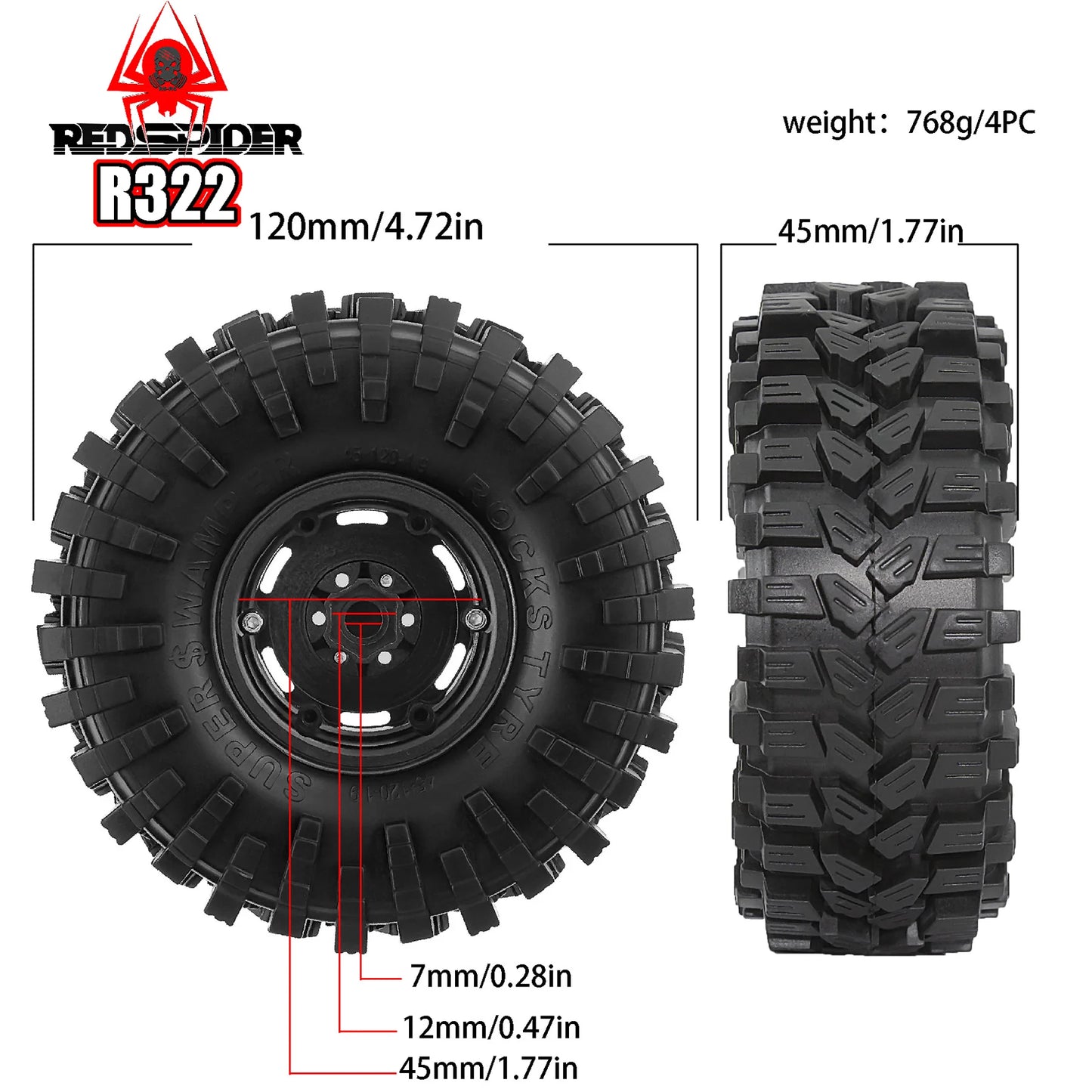 Aluminum 1.9 Beadlock Wheel Rims Tires for 1/10 Axial SCX10 SCX10 II SCX10 III TRX4 D90 90046 4PCS