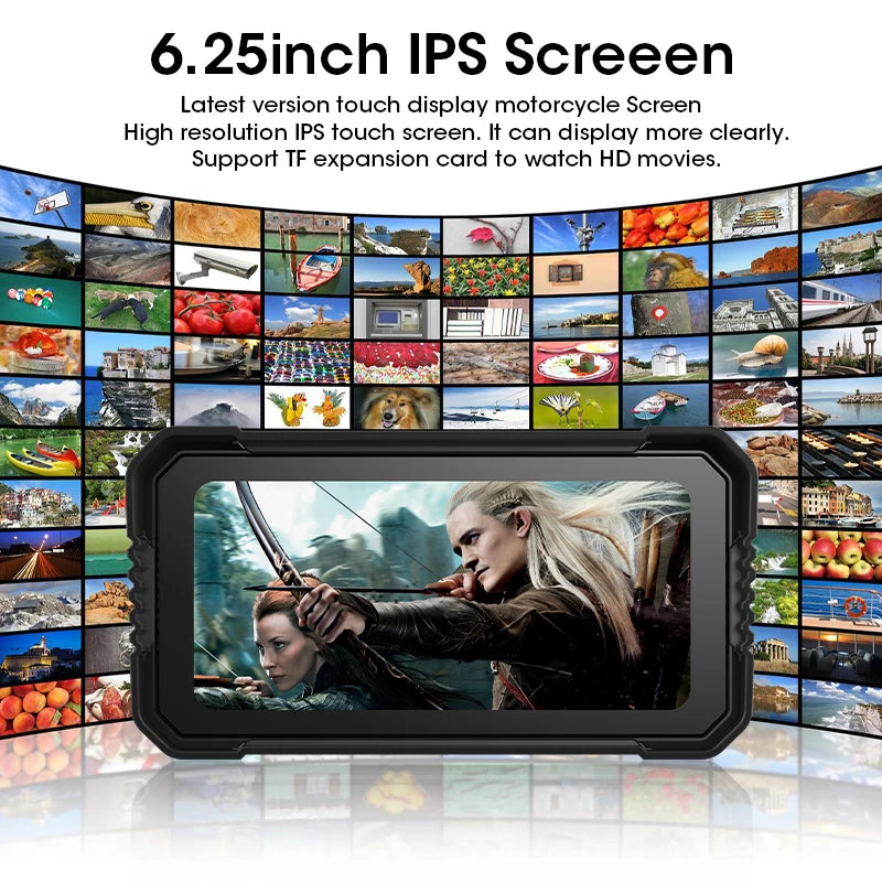 Srnubi 6.25'' Portable Digital Motorcycle Dashboard CarPlay Android Auto GPS for Moto Navigation Display Screen IPX7 Waterproof