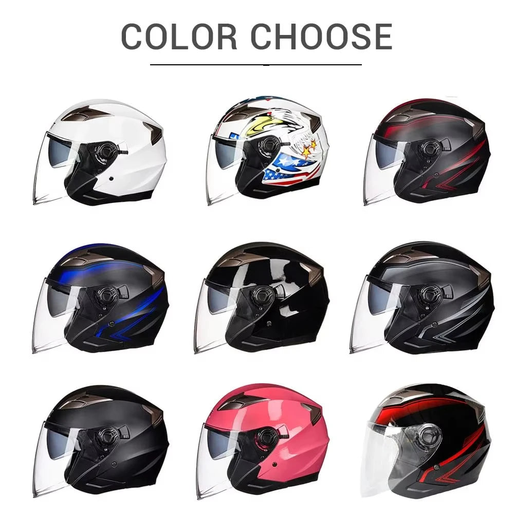 Motorcycle Half Helmet Double Lens Cool Casco Moto Four Seasons Men Women Street Fashion Open Face Helmet Capacete Moto Safety