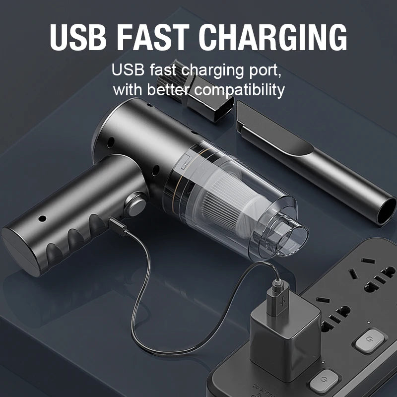 Portable Car Vacuum Cleaner Small Size with 3 Detachable Heads TYPE-C Charging Compact Car Cleaning Tool Easy Storage