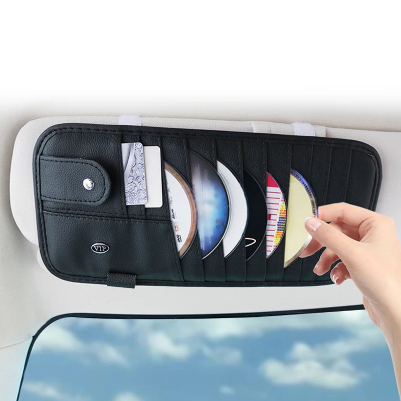 Car CD Case Holder, Vehicle Sun Visor Organizer for Cars with DVD Storage Sleeves, Pen Holder, Sunglasses Holder,  Card Pockets