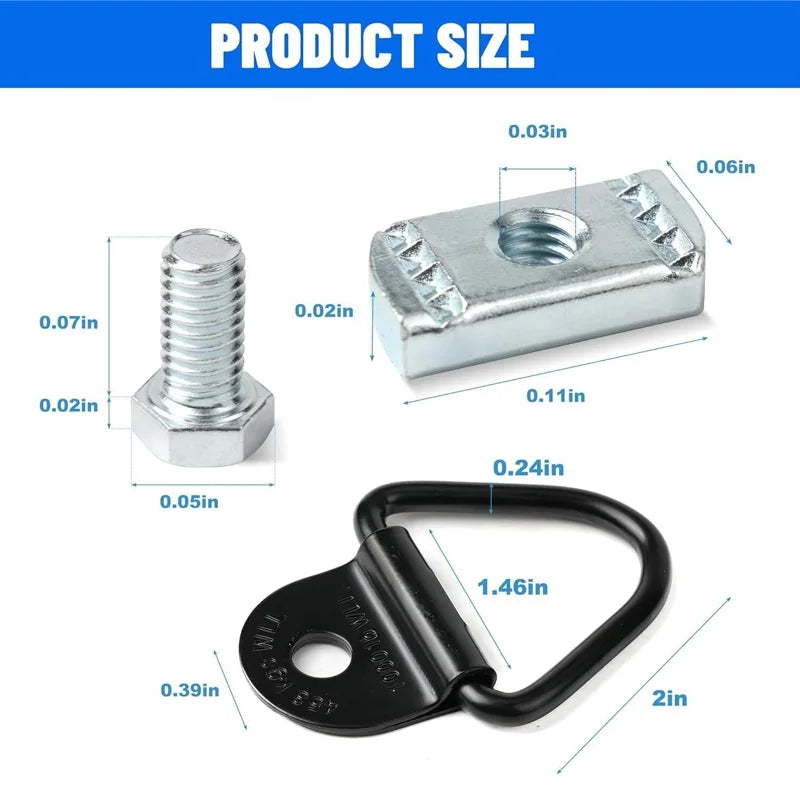 4 Set Truck Bed Rail Bolts Nuts Cargo D-Rings Tie Down Mount Kit Fits for Nissan Frontier Titan W/Utili Track Bed Rail System