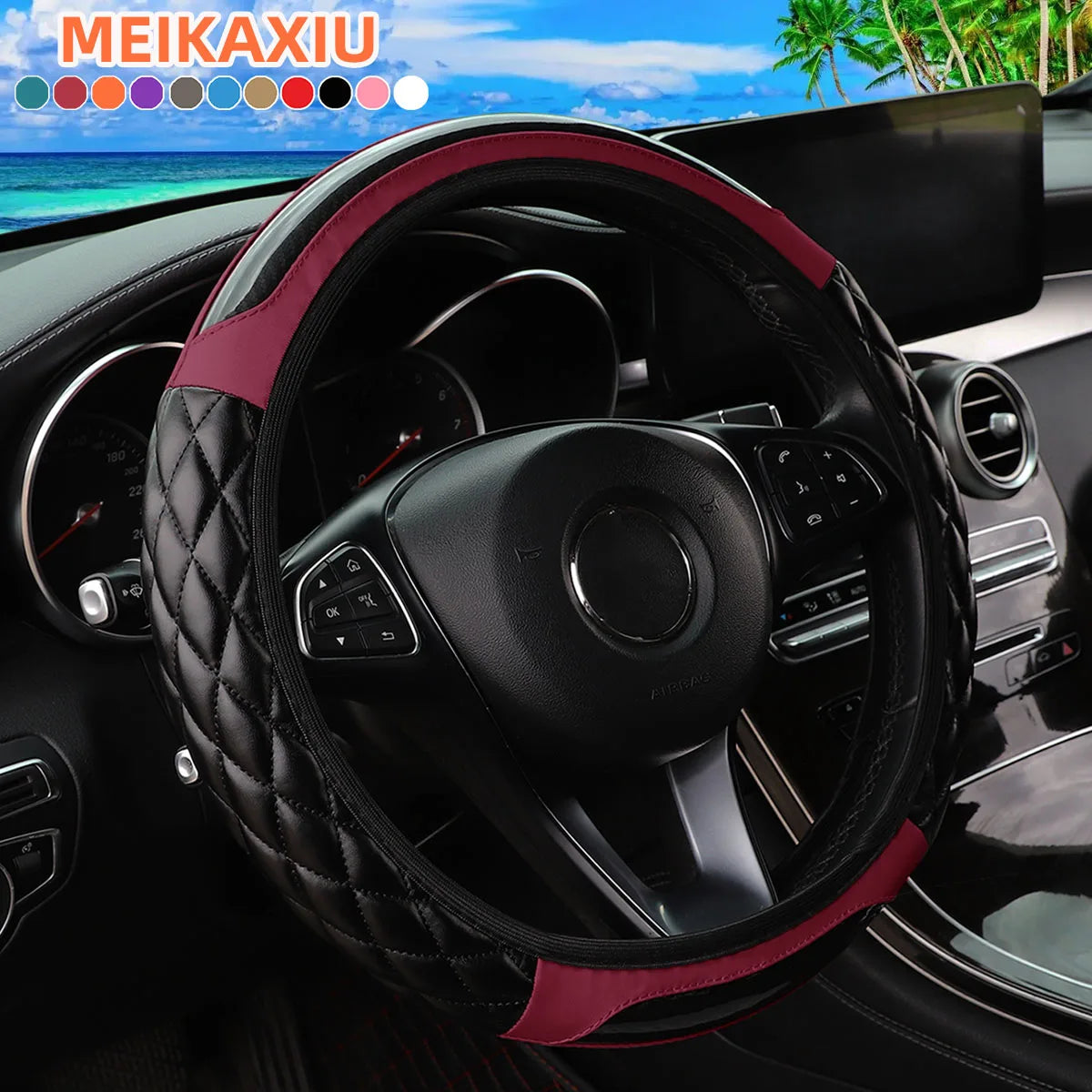 Car interior accessories - Crystal carbon fiber PU leather car interior lining without handle steering wheel cover suitable for
