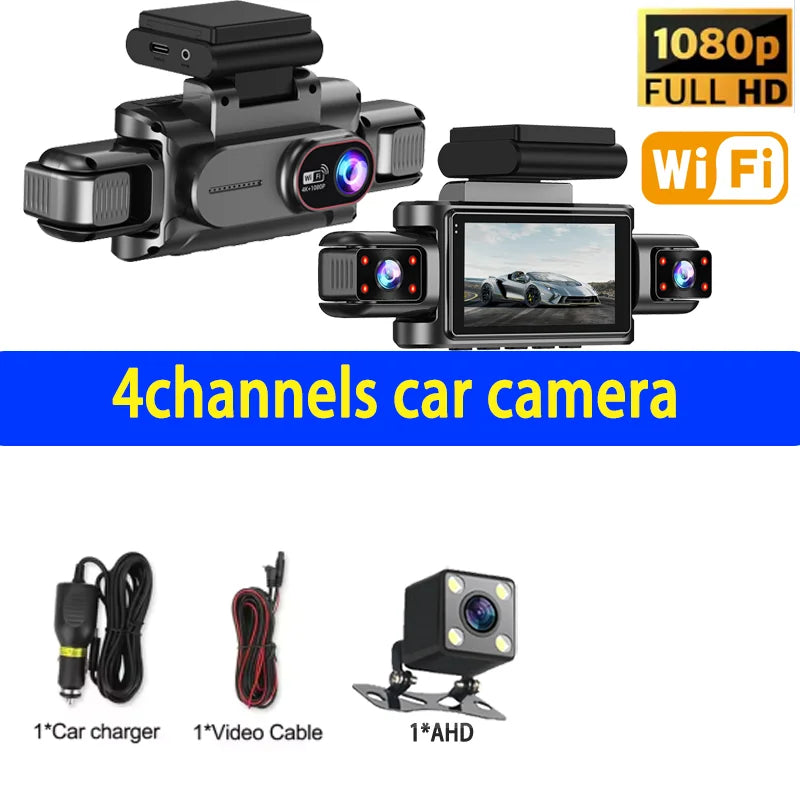 3/4 Channel Car Dash Cam Black Box WiFi Driving Camera FHD 1080P Front Left Right Rear Night Vision Loop Recording Hardwireki
