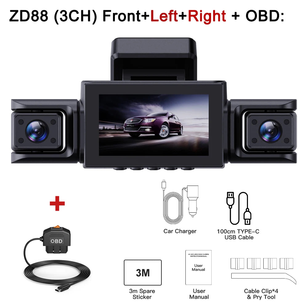 BEPOCAM Dash Cam 4K 4 Channel Front and Rear Inside 360° Car Camera for Cars Built-in WiFi GPS WDR Night Vision 24H Parking Mode
