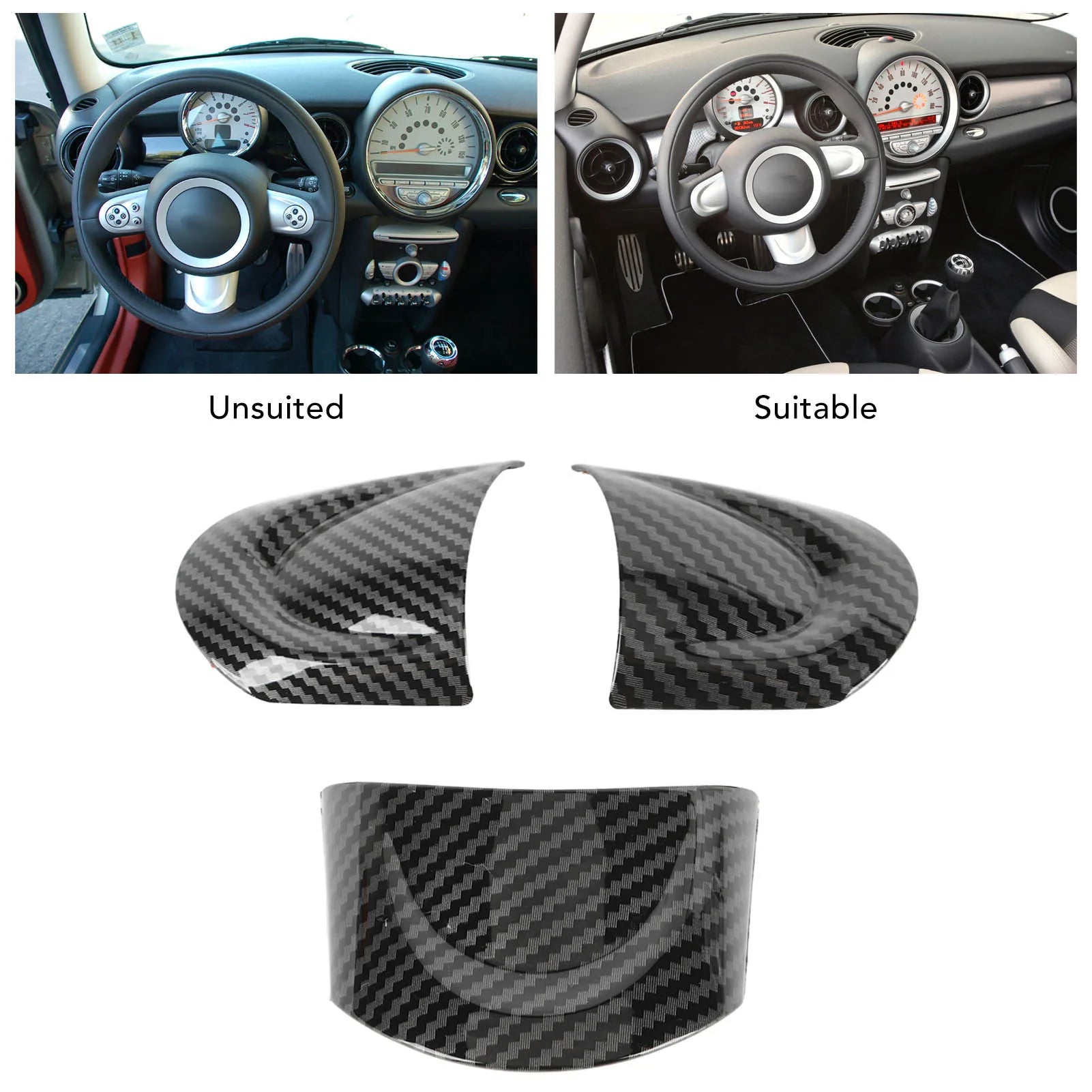 Car Steering Wheel Cover Trim Accessory Carbon Fiber Style Replacement for Clubvan Crossover Cooper Car Accessories