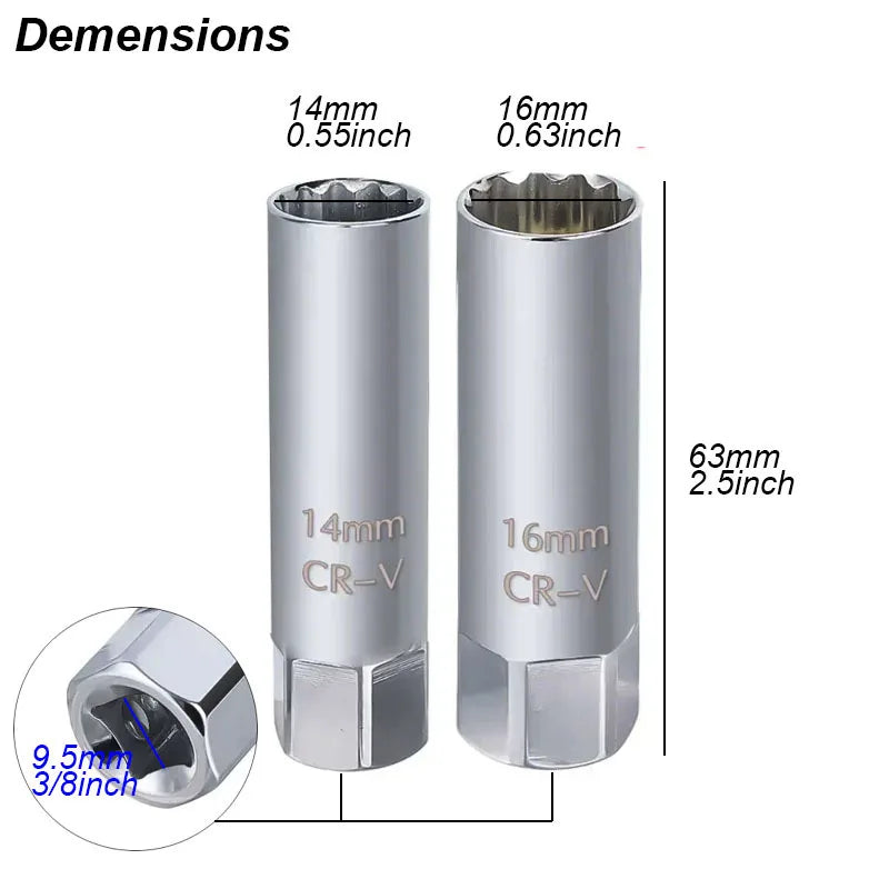 Spark Plug Socket Wrench Key Adapter 14 16mm Install Replace Repair Kit Torque Magnetic Remove Removal Gap Tool AUTO Mechanical