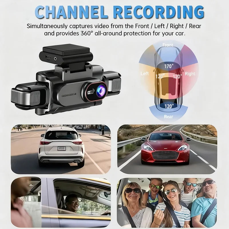3/4 Channel Car Dash Cam Black Box WiFi Driving Camera FHD 1080P Front Left Right Rear Night Vision Loop Recording Hardwireki