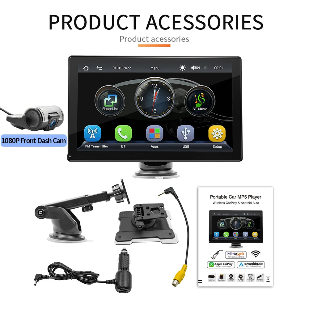 9 Inch Wireless CarPlay Android Auto Monitor Automotive Multimedia Player With DVR Video Recorder Rear View Camera Monitor