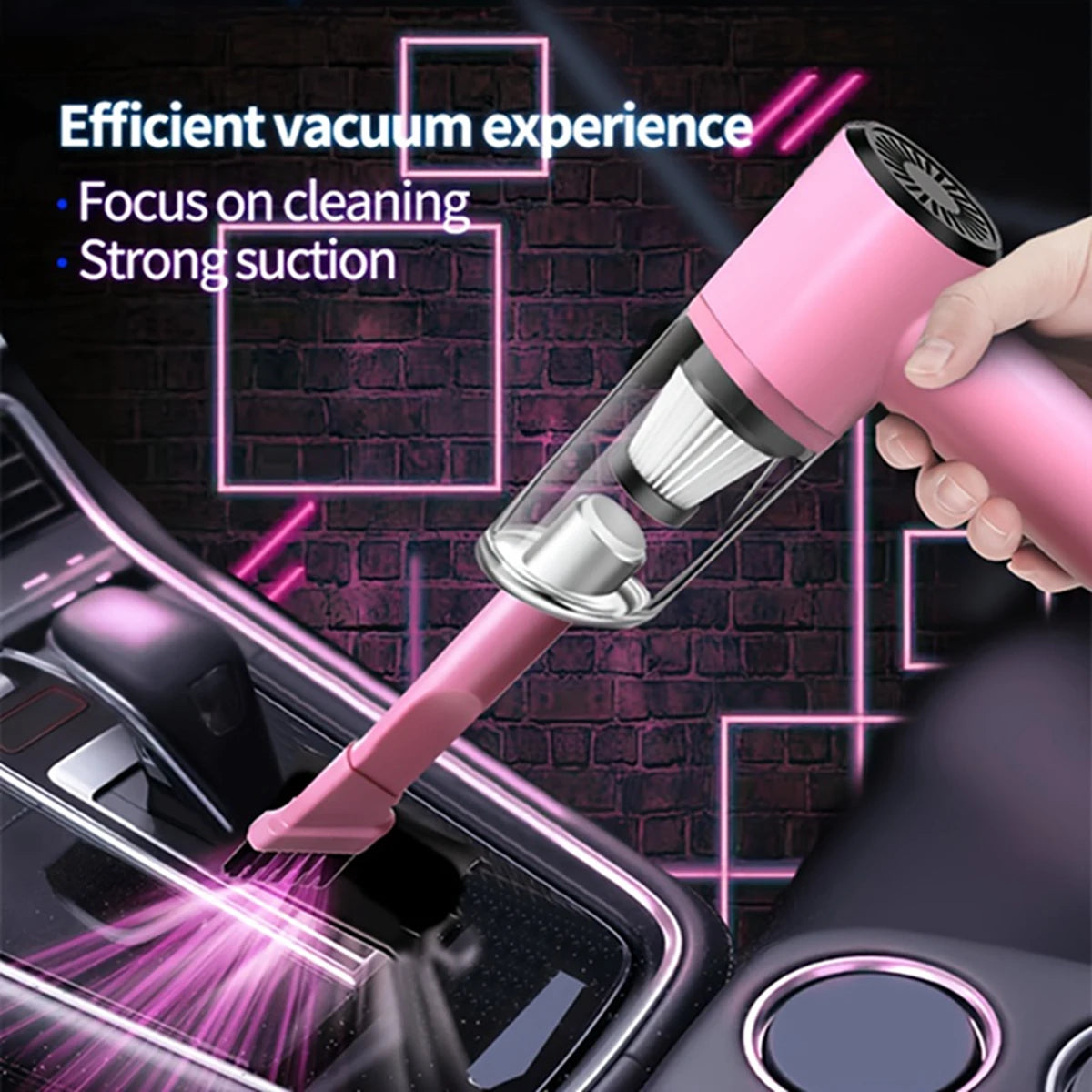 Pink Car Vacuum Cleaner 38000Pa Super Suction Super High Power Wet And Dry Cleaning Cat Hair Pet Hair Portable Mini-handheld