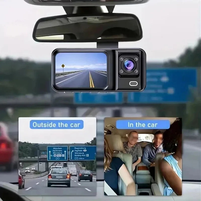 Dash Cam W/ IR Night Vision Loop Recording & 2" IPS Screen 1080P 3 Camera ， DVR recorder, video recorder, Vehicle DVR