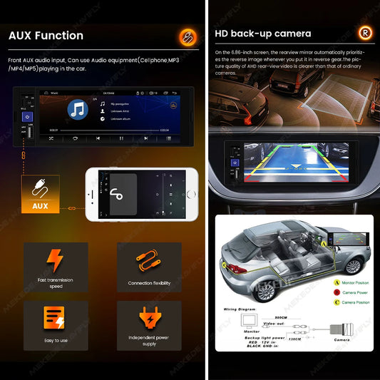 1Din 5inch Touch Screen Car Radio Multimedia Player Carplay Android Auto Display Navigation Mirrorlink  MP5 Rear View Camera