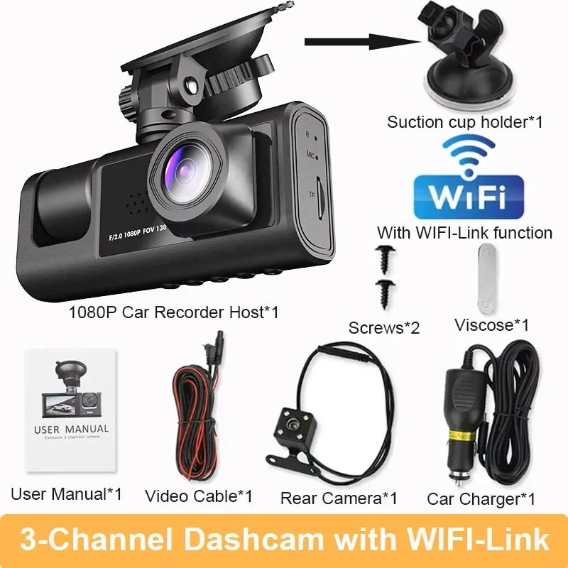 3 Lens Car DVR Camera HD 1080P Inside Vehicle Dash Cam Three Way Front and Rear DVRs Recorder Video Registrator Dash Camcorder