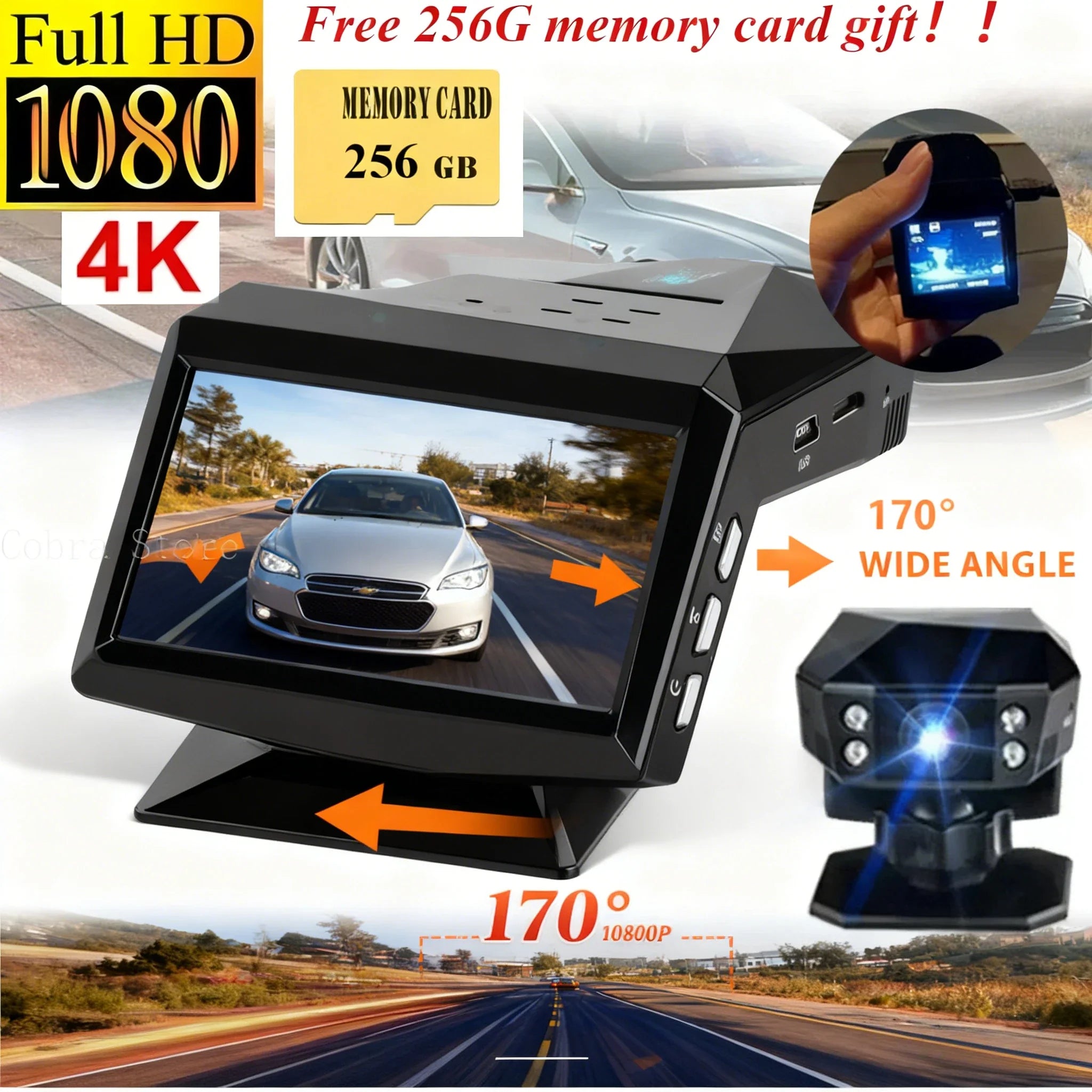 4k HD Car DVR Dash Cam 1080P Video Recorder Free 256G memory card gift 170 Angle Night Vision Car Recorders Cycle Recording Dash