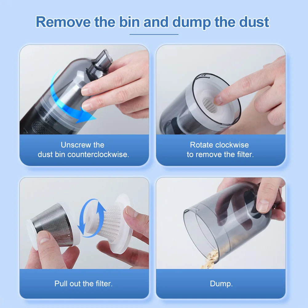 Mini Portable Vacuum Cleaner Rechargeable 12000PA High Power Cordless Handheld Vacuum Air Duster with HEPA Filter for Car Home