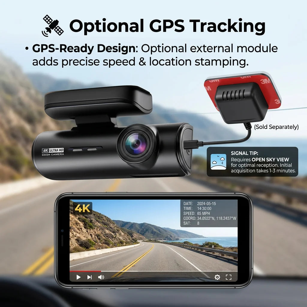 4K+1080P Ultra HD Dash Cam WiFi Car DVR GPS Dual Dash Camera APP Control Video Recorder Night Vision G-Sensor Loop Recording