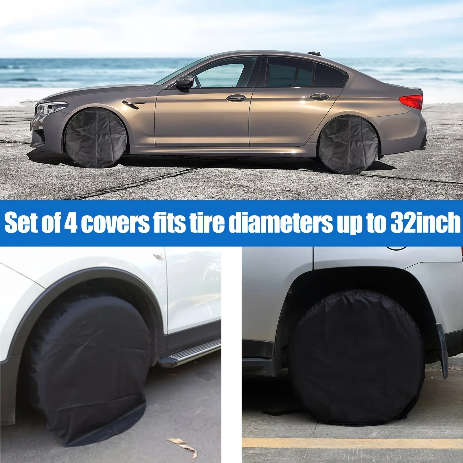 Truck SUV Tire Protective Cover 4-Piece Set, Waterproof Durable Design, Fits Trailers Campers & Other Vehicle Accessories