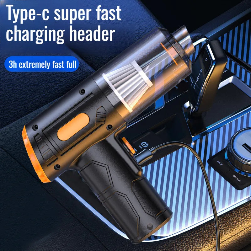 Powerful Suction Wireless Vacuum Cleaner, Car Portable TYPE-C Fast Charge Wet & Dry Mini Cleaner, Compact Durable Practical